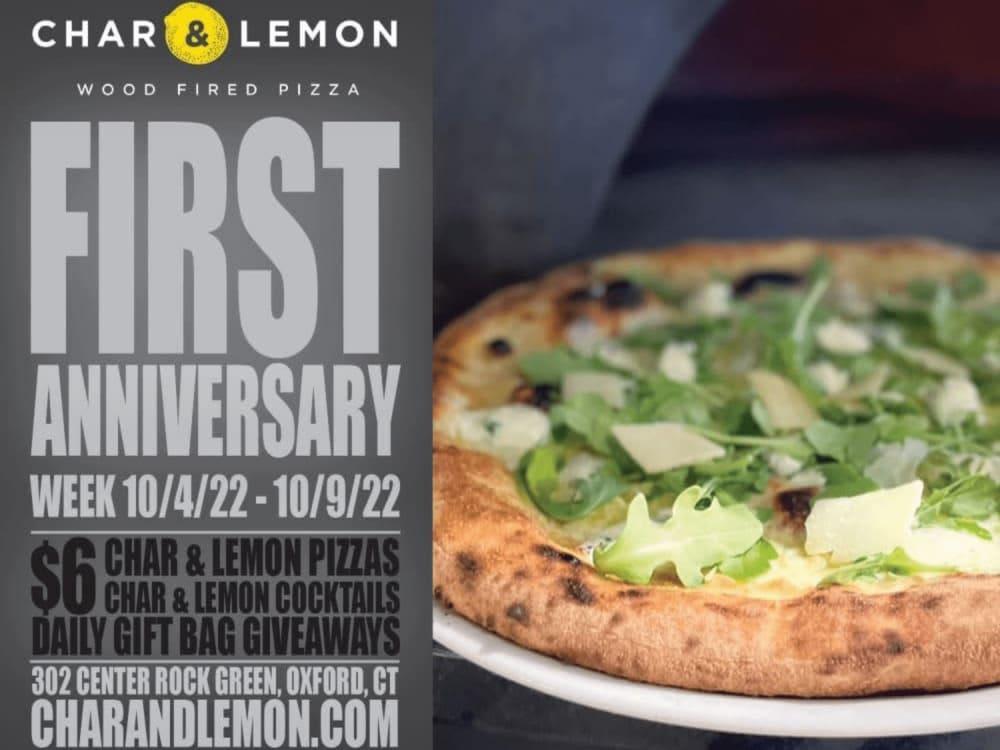 It's ALMOST our one year anniversary! Join us 10/4-10/9 for $6 Char and Lemon pizzas + Char and Lemon cocktails. Plus we'll have daily gift bag giveaways!