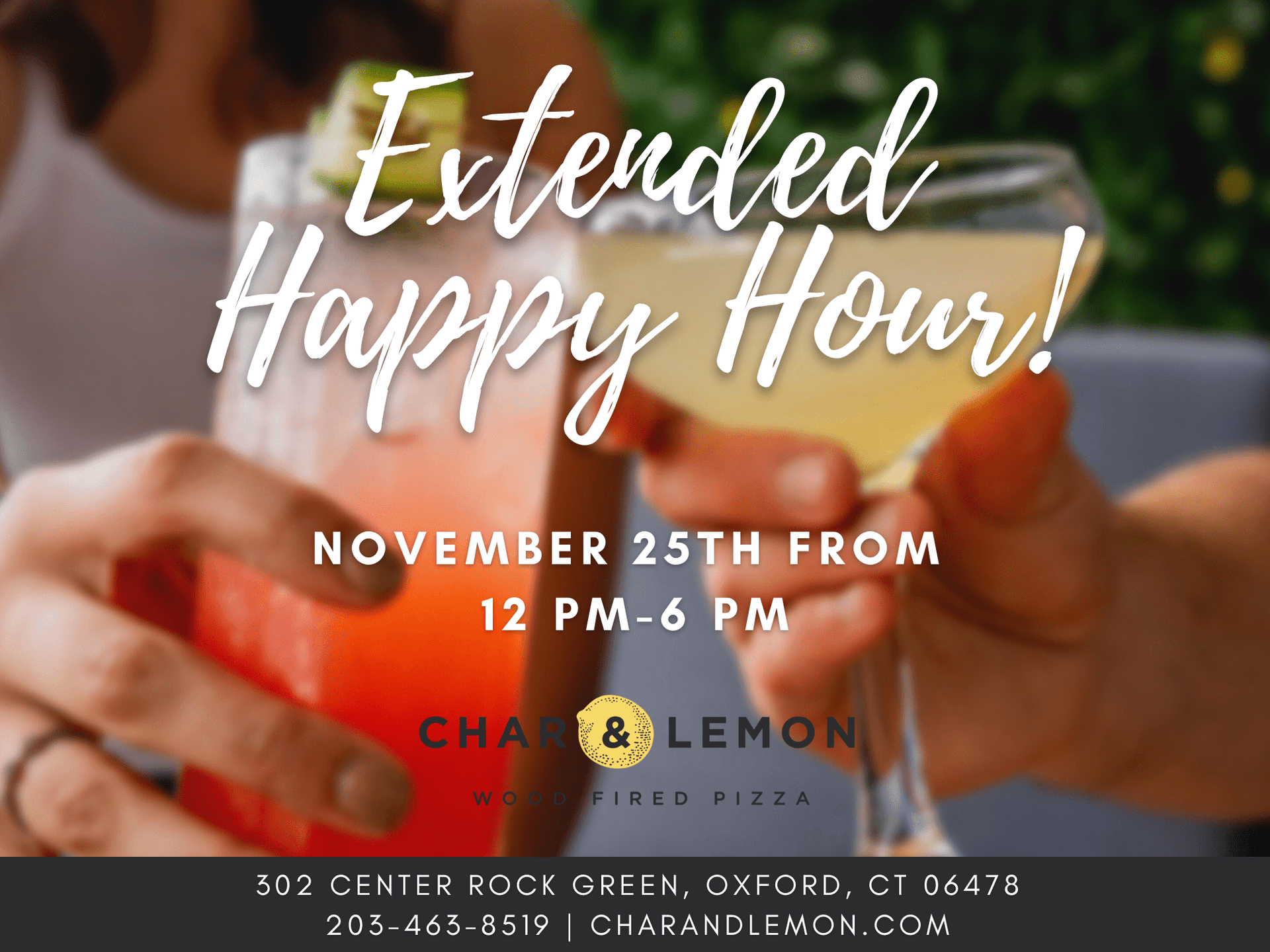 HAPPY BLACK FRIDAY! Shop around Quarry Walk and stop in for our extended happy hour from 12 PM-6 PM. Friday only. 